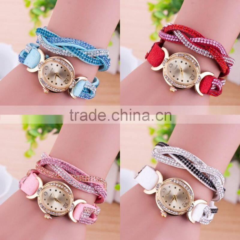 In Stock Geneva Perempuan Dots Kain Syal Band Circum Analog Pergelangan Kuarsa Menonton