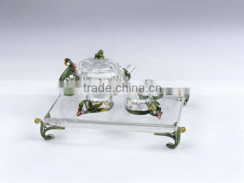RORO Chanson orchid enamel crystal glass tea set for home decoration