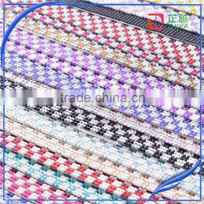 4mm self sticker lct gloden with white ab color luxury craft wholesale rhinestone mesh rhinestone fabric