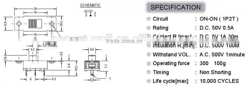 SS12F99 1P2T Vertical Type Slide Switch