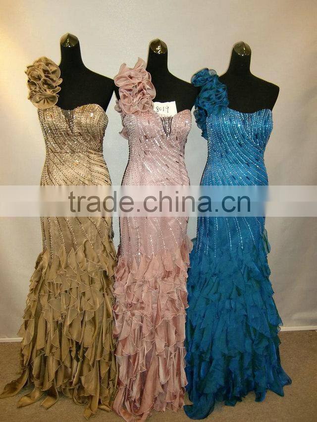 Elegant one-shoulder beaded larying chiffon long latest design formal evening gowns