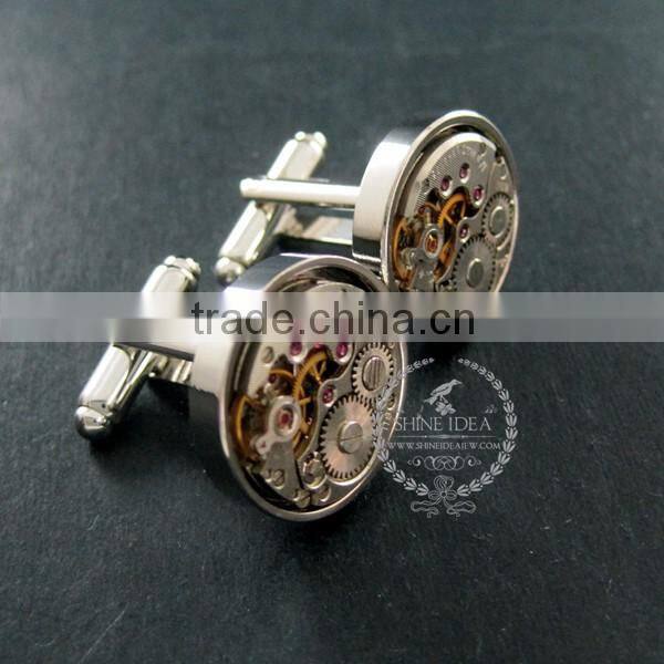 18mm vintage style steam punk watch movement core rhodium,metal gun black fashion cuff links 6600066