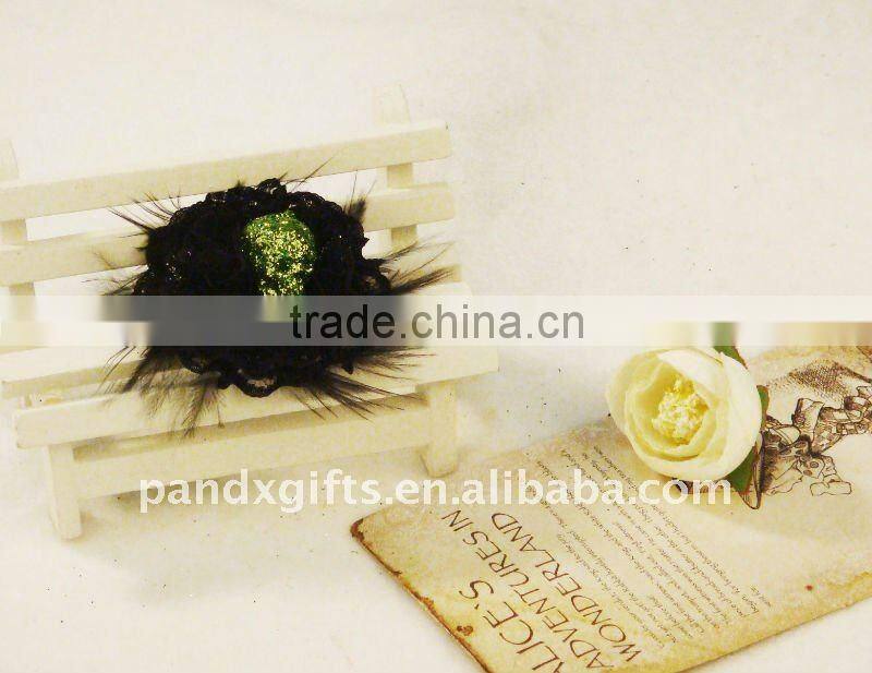 Green glittered skull adjustable ring with feather for masquade party
