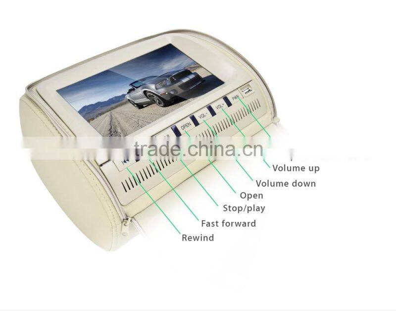 9 inch Touch screen car headrest dvd player with leather zipper,USB,SD,FM,IR audio