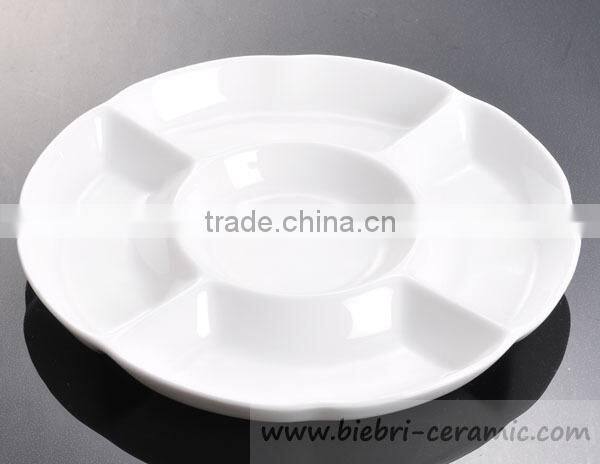 Super White Excellent Quality Ceramic Porcelain Partion Divided Portion Plates Dishes For Restaurant Hotel Party Wholesale