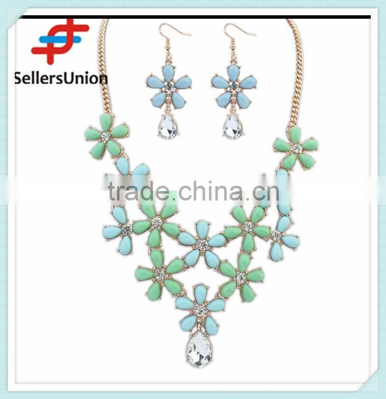 No.1 yiwu exporting commission agent wanted flower designs fashion artificial statement necklace and earrings sets for girls