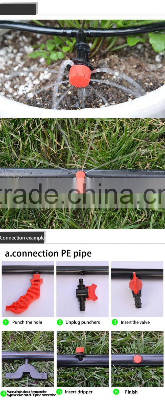 Drip irrigation system 8 small holes adjustable flow dripper