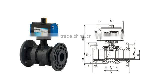 U-PVC Pneumatic Actuation Double Acting True Union Ball Valves For Acid (Both Side Female Threaded Ball Valve)