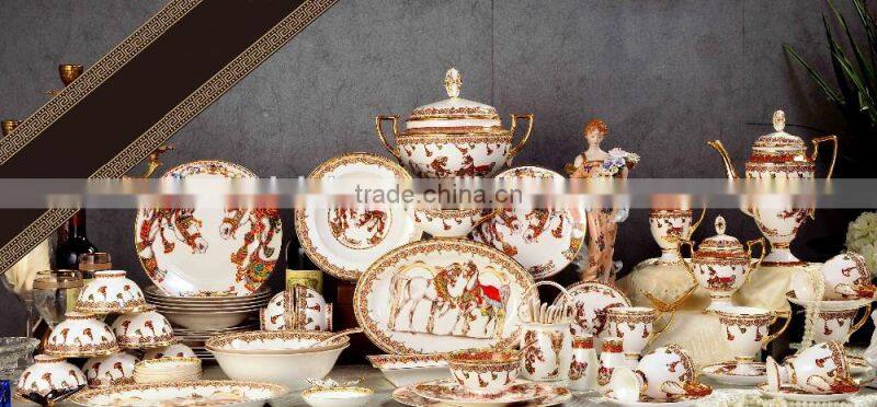 Handsome white horse painting exquisite ceramic bone china dinnerware set