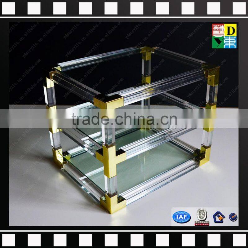 Clear acrylic cube 2 layers coffee tables with metal from shenzhen yidong
