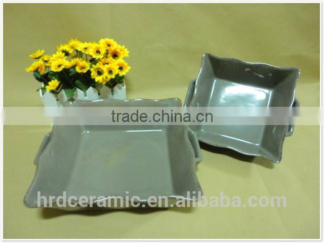 wholesale daily use colored square porcelain cute bakeware with two handle