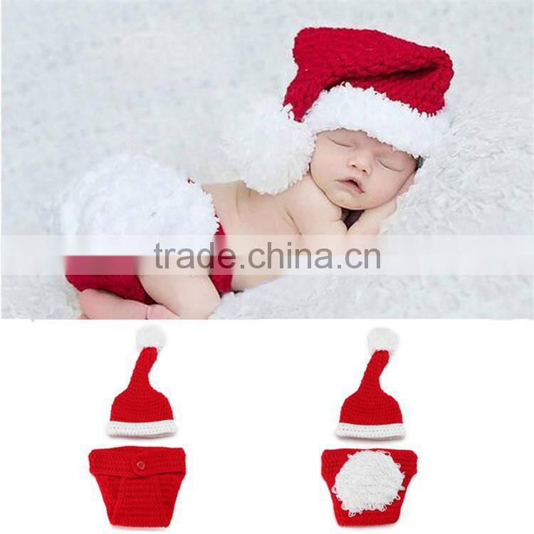 Crochet Christmas Costume Hat&Diaper/Pants Set Newborn Baby Photo Props Toddler Santa Photography Props