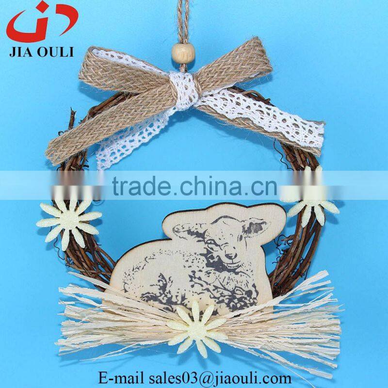 with sheep rattan wreath Easter decorations