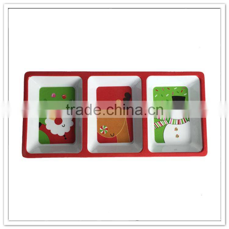 Santa Claus hand-painted 3 sections oblong christmas divided food trays plastic