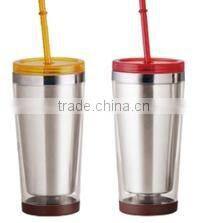 280ml/350ml/450ml stainless steel Inner steel outer plastic double layer cup with straw