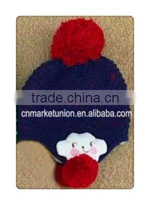 Popular style earflaps hat with ball top ,with flower decoration winter caps for kids