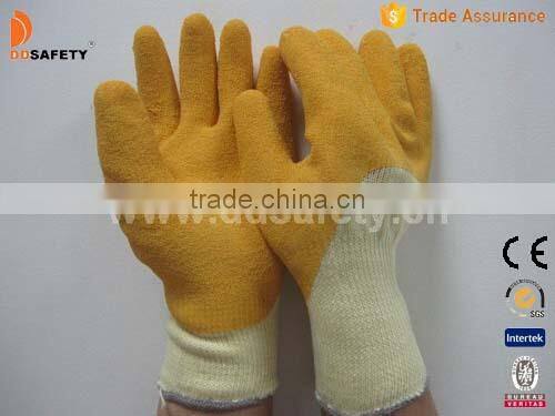 DDSAFETY 2017 10 Gauge Cotton Gloves With Yellow Latex Rough Finished Latex Gloves