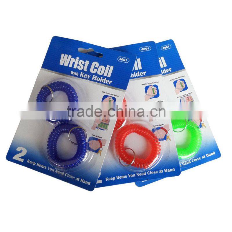 Cheap 5cm round plastic wrist coil key ring