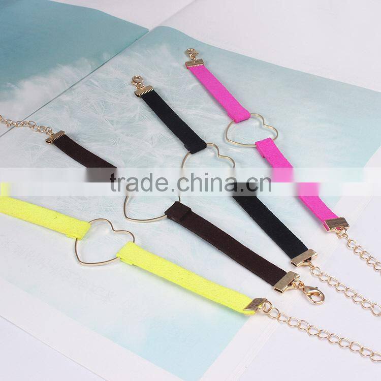 gold hollow heart charm suede leather bracelet lovers jewelry gifts
