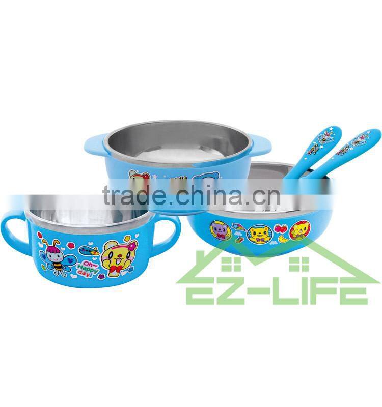 Stainless steel baby food feeding bowls with spoon and fork kids cutlery set