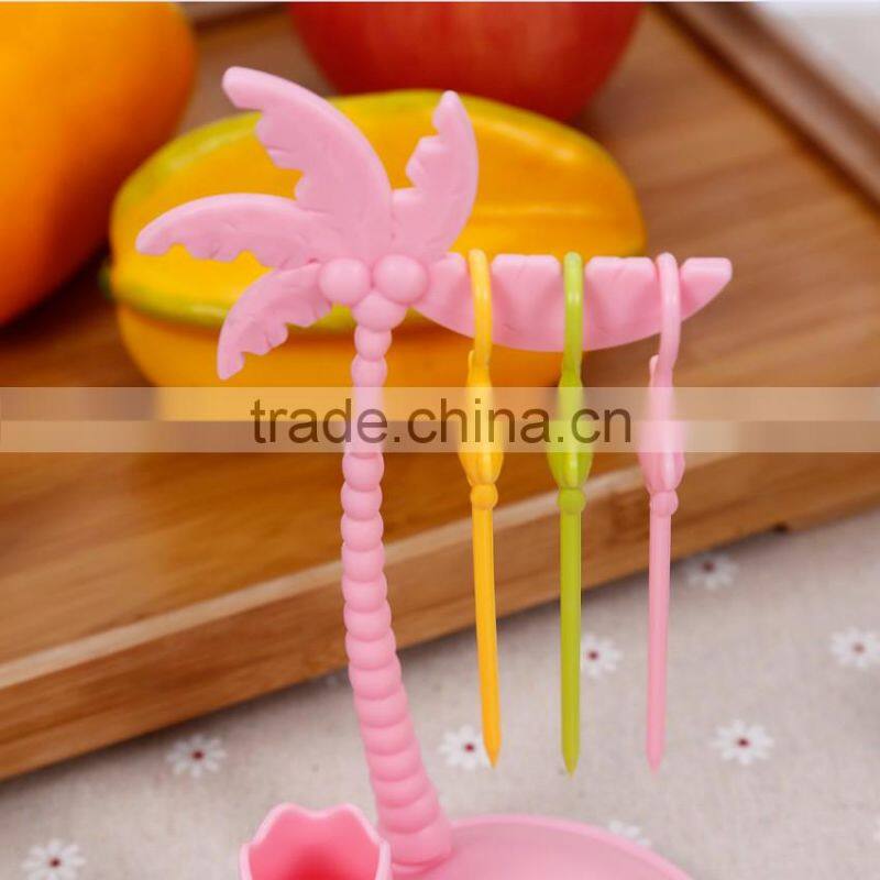 Factory best price ABS colorful disposable top quality animal mokey shape plastic fruit fork