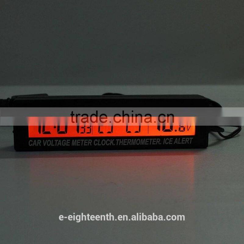 4In1 Car Blue/Orange LED Backlit Digital Display Clock voltage gauge