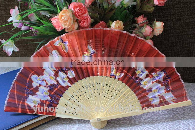 Japanese style bamboo silk fan butterfly print