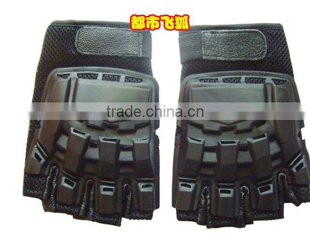 Mesh and Leather Black Cool Style Half Finger Coated Protective Combat Gloves