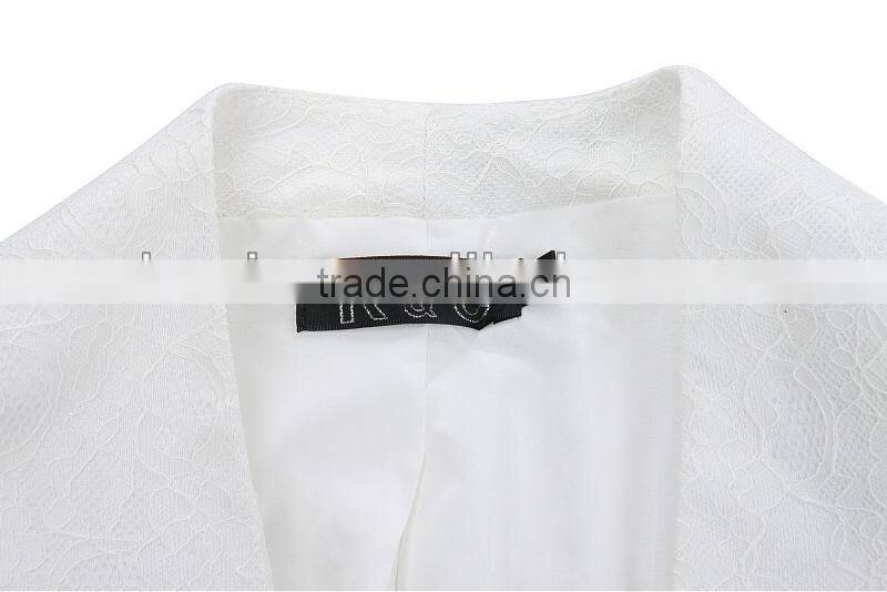 2014 New Arrival Cream Contrast Lace Blazer Jacket