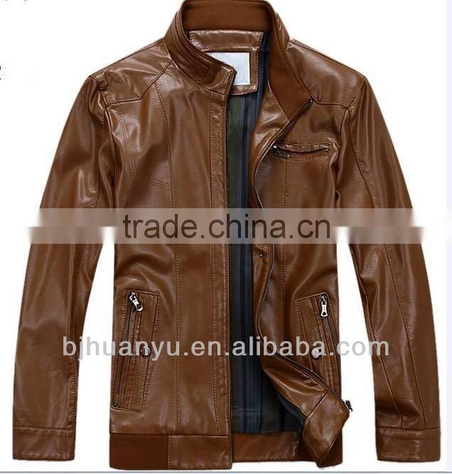 Man fashion slim fit short Brown PU Jacket 2014 men PU Jacket