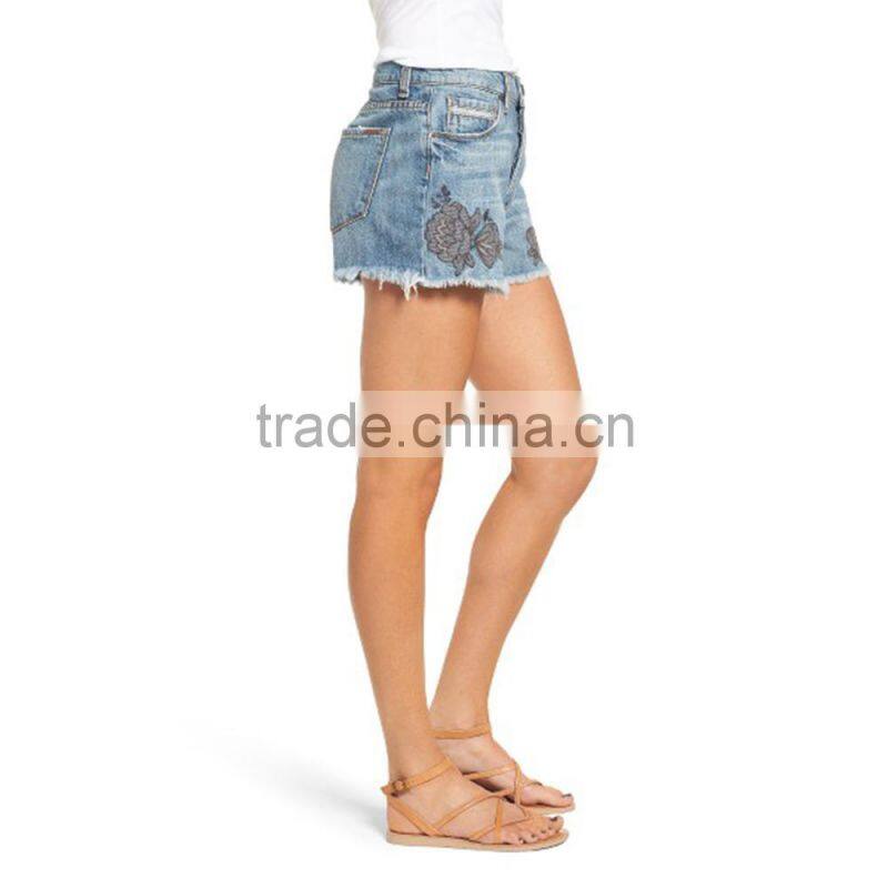 Good Quality Rose Bowl Embroidered Denim Blue Shorts