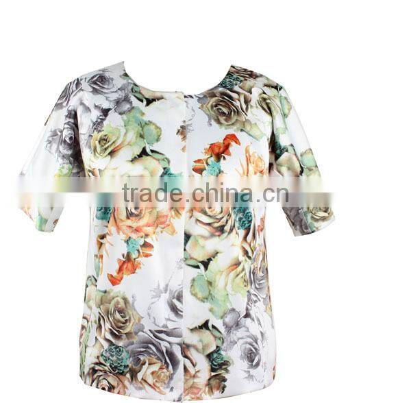 Hot sale spring autumn short sleeve flower print jacket woman