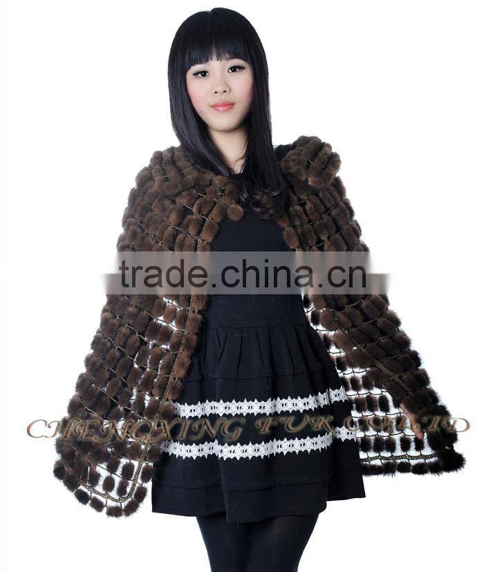 CX-B-M-56 Wholesale Women Cape Mink Fur Fashion Poncho/ Fur Shawl