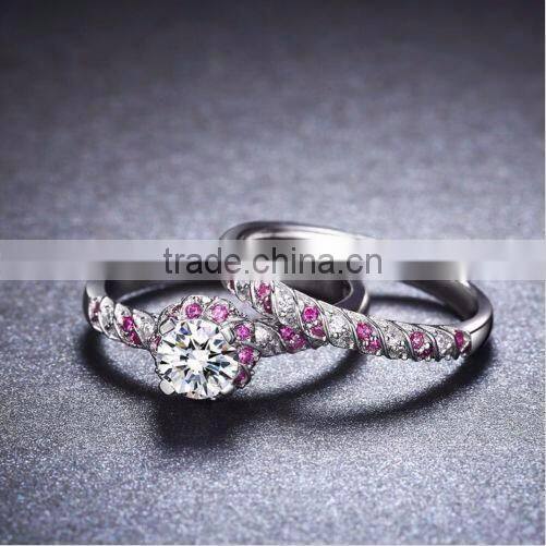 new arrival pink platinum plated flower zircon party ring set for girl customized wholesale