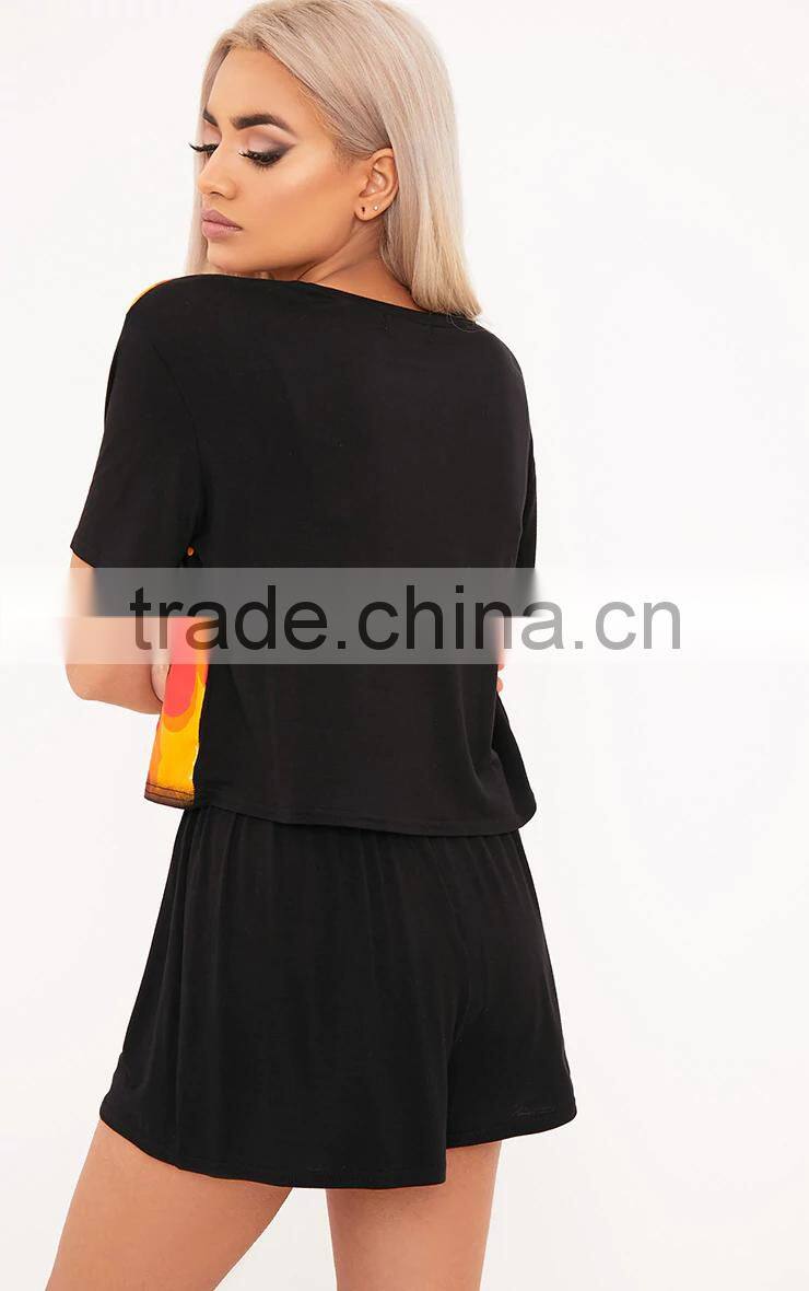 Wholesale Bulk Women Cotton Short Pajamas Summer Pyjama Set With Private Design Black PJ Set