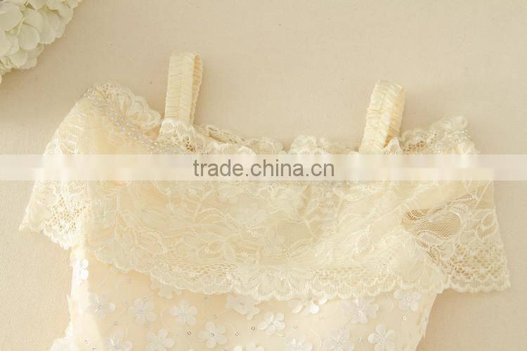 2017 baby girl party dress children frocks designs Lace Sexy Harness Apricot Lovely cotton net birthday party dresses