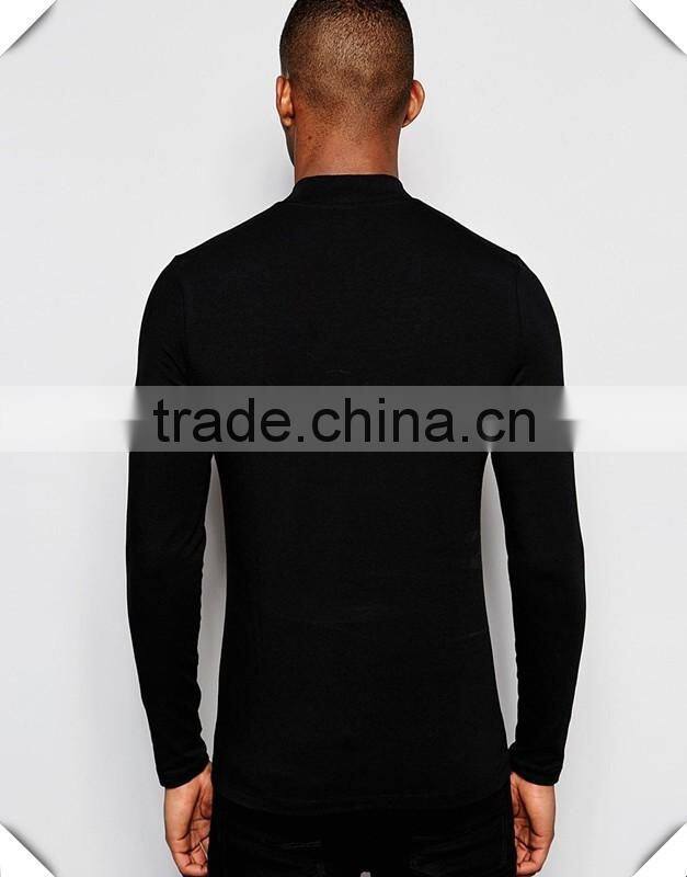 Black Plain Mens Long Sleeve T-Shirt Slim Fit 1/4 Zipper Tops Muscle Lightweight Jacket Quarter Zipper T Shirts