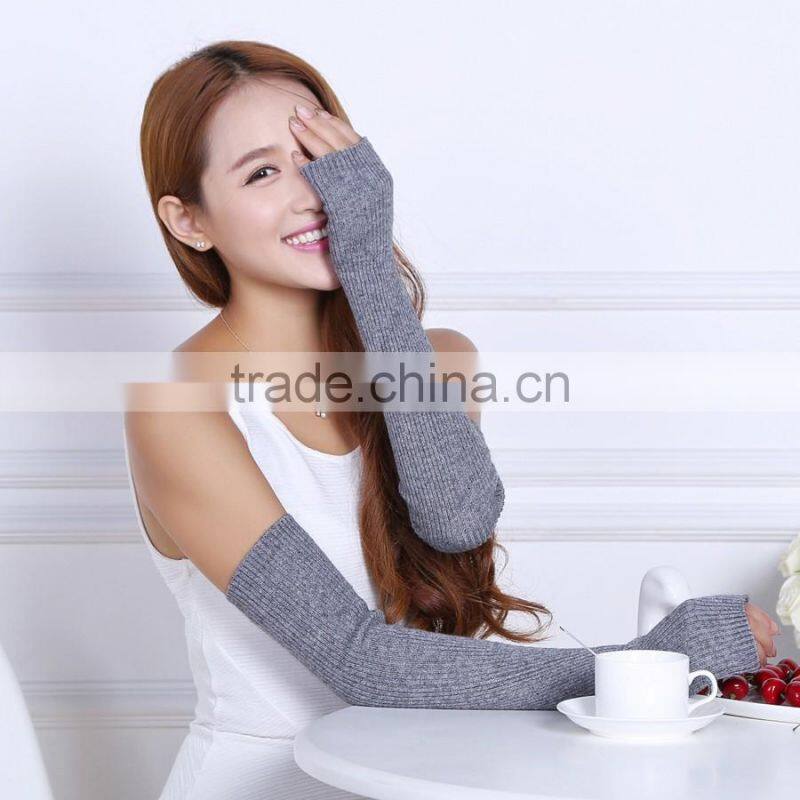 2016 new design elbow length winter fingerless 100% cashmere gloves wholesale knitting pattern