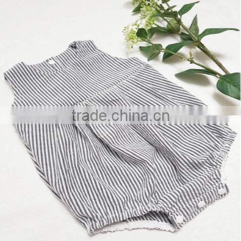 Wholesale Seersucker Baby Clothes Baby Rompers Infant Grey Sleeveless Girls Bodysuit