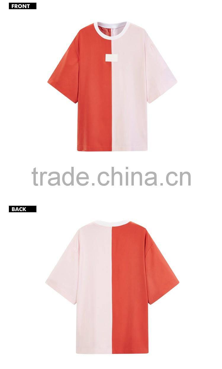 2017 fashio cool women oversized 100% cotton two tone t-shirt streetwear hip hop skateboard t shirt