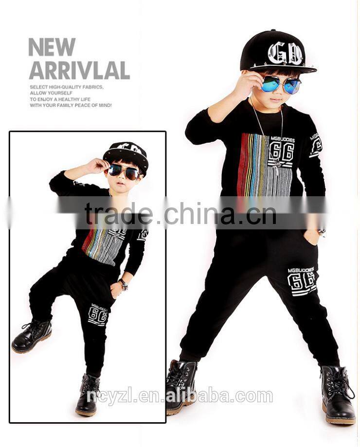 custom wholesale handsome 95% cotton 5% polyester kids winter and printing boys dance costume hoodies and harem pants sets