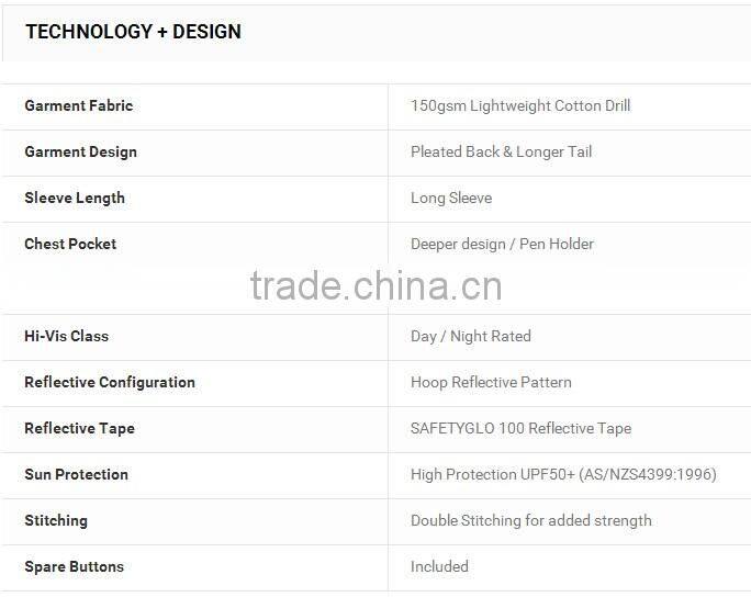 hi-vis long sleeve essentials two tone cotton work shirt with reflective tape