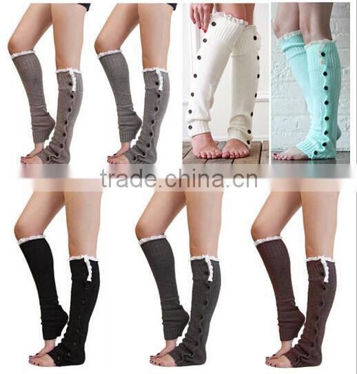 Factory Best Selling New Design Buttons Crochet Women Lace Boot Cuffs