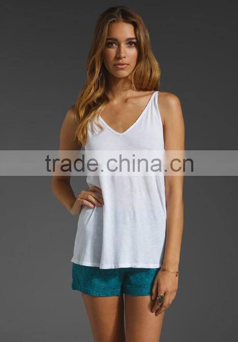 Luxe Slub V Neck White Sexy Cotton Cami