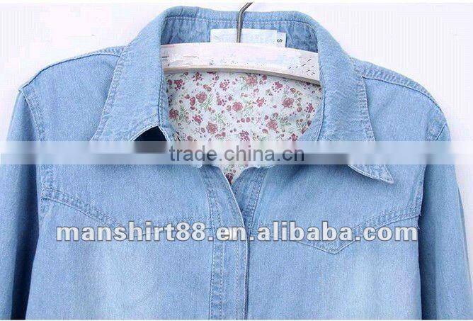 Fashionable European&American style 100%Cotton Light bule Denim/Retro shirt for Women/Ladies S,M,L,XL,XXL