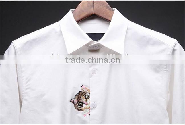 design Cat Embroidered men oxford casual shirt, young couple shirt
