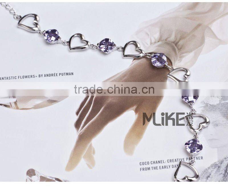 heart 925 silver bracelet with CZ stone