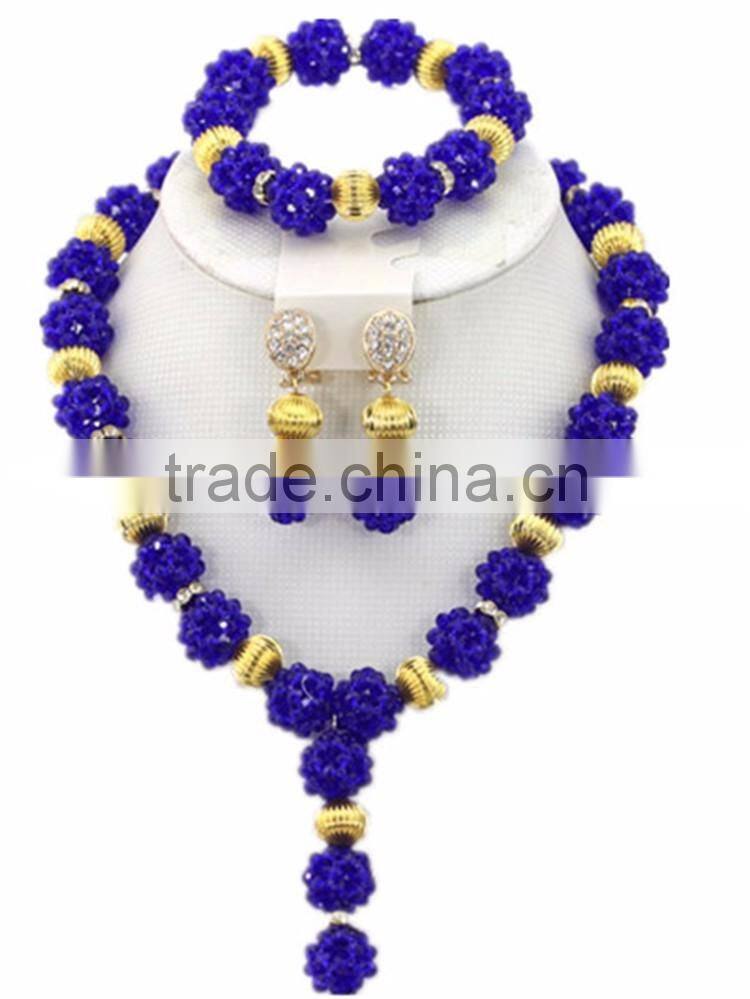 Gold-Plated Ball Crystal Beads Y shape Necklace African Jewelry Set