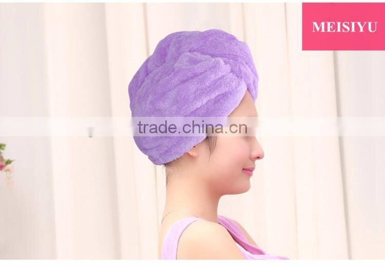 towel shower cap ,quick drying hair towel wrap with button wholesale