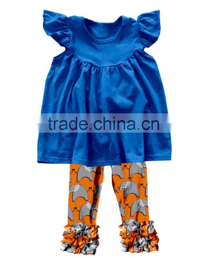 China suppilers Summer autumn Girls clothing Sleeveless Ruffle lace printing outfit